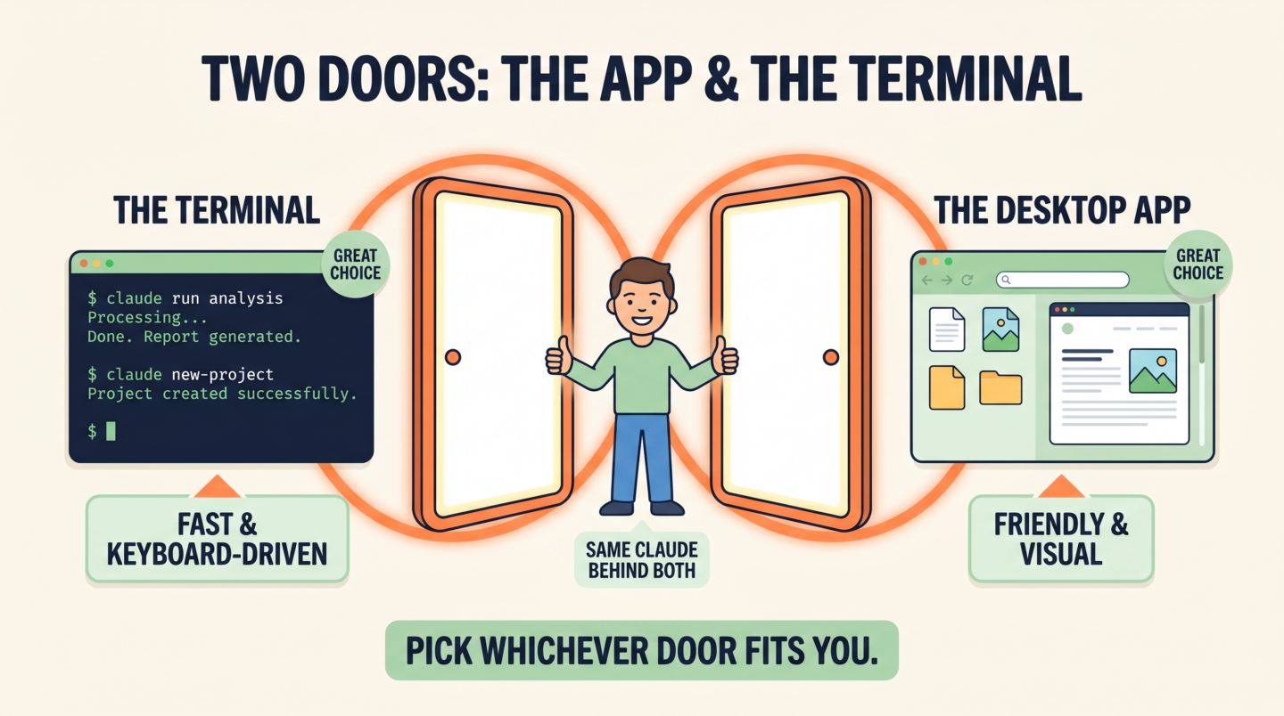 Infografía: Dos puertas, la app y la terminal