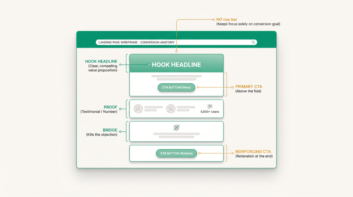 Infografía: anatomía de conversión (wireframe)