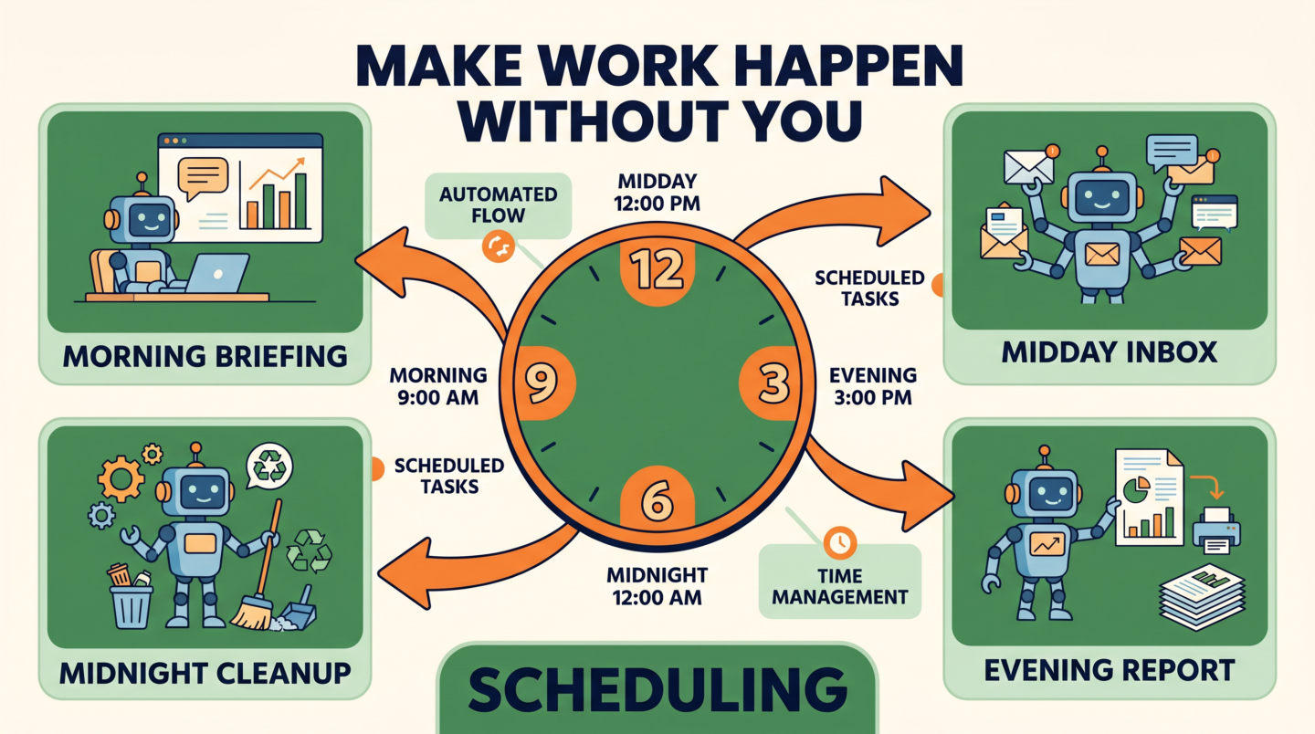 Infografía: programación de tareas alrededor del reloj