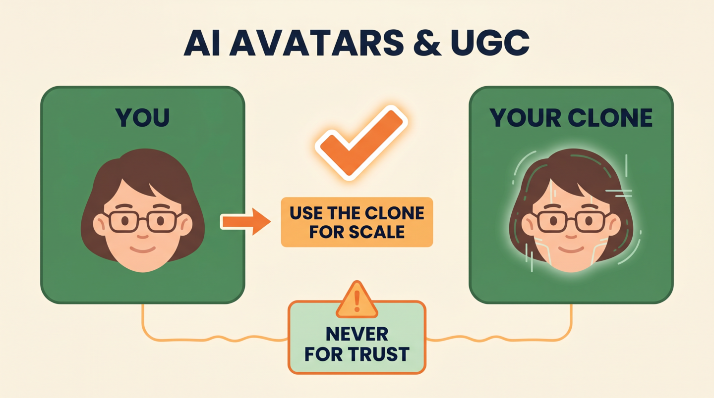 Infografía: avatares IA y UGC, cuándo usarlos y dónde está la línea