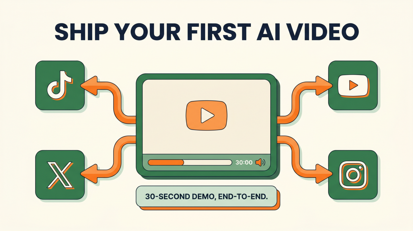 Infografía: los 7 pasos para publicar tu primer vídeo IA de 30 segundos